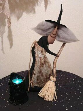 Handmade 14" WITCH with SPELL CHARMS Primitive HALLOWEEN Distressed Rustic NEW!